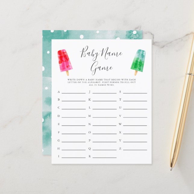 Jogo Colorido do Chá do Nome do Bebê (Frente/Verso In Situ)