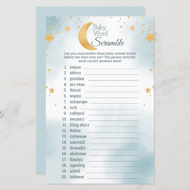 Jogo da Palavra de Chá de fraldas da Lua (Frente/Verso)