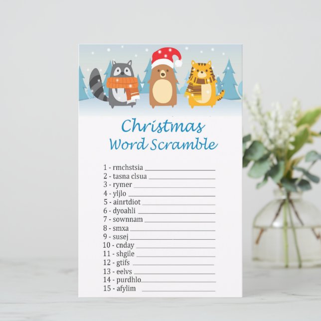Jogo das palavras do natal dos animais da floresta (Em pé/Frente)