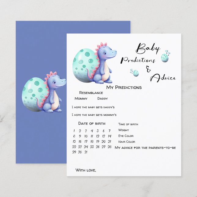 Jogo das Pequenas Previsões do Dinossauro Bonito (Frente/Verso)