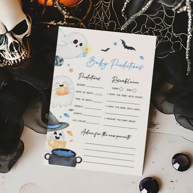 Jogo das Predicações do Bebê do Halloween do Blue  (Blue Little Boo Baby Shower Baby Predictions Game)
