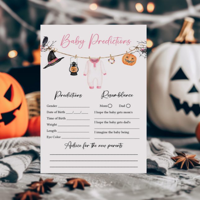 Jogo das Previsões do Bebê do Dia das Bruxas Rosa (Halloween Baby Clothes Baby Shower Baby Predictions Game)