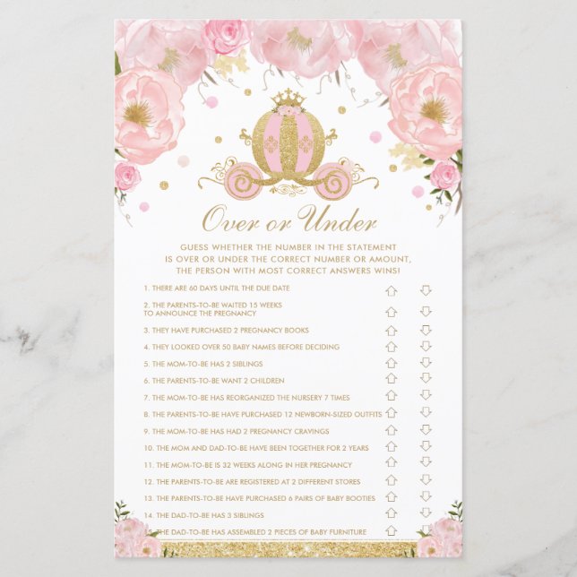 Jogo de Acima ou Abaixo Princesa Floral Rosa (Frente)