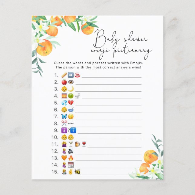 Jogo de adivinhação com emojis para chá de bebê fo (Frente)
