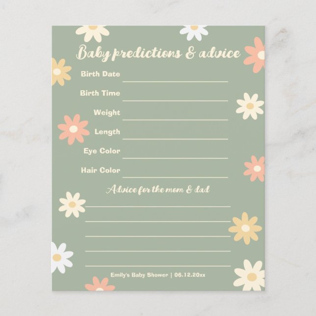 Jogo de adivinhação do Chá de fraldas de Flores de (Frente)