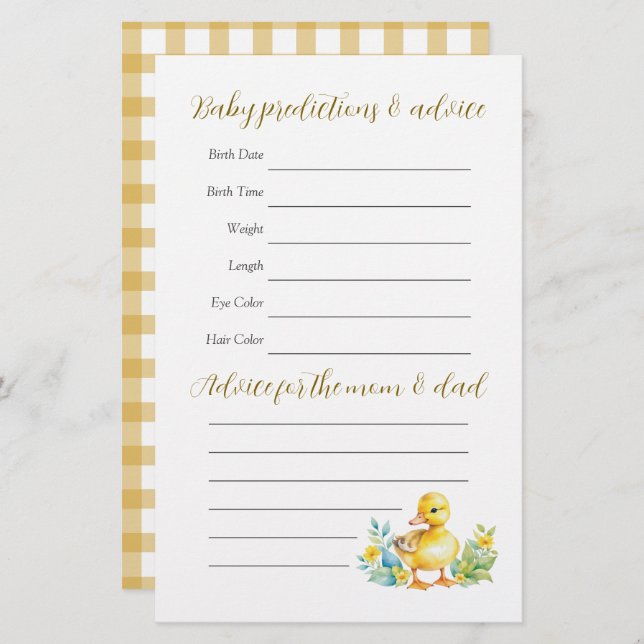 Jogo de Adivinhação do Chá de fraldas Duck Duck (Frente/Verso)