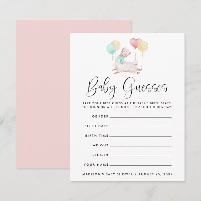 Jogo de adivinhação do Chá de fraldas Llama (Frente/Verso)