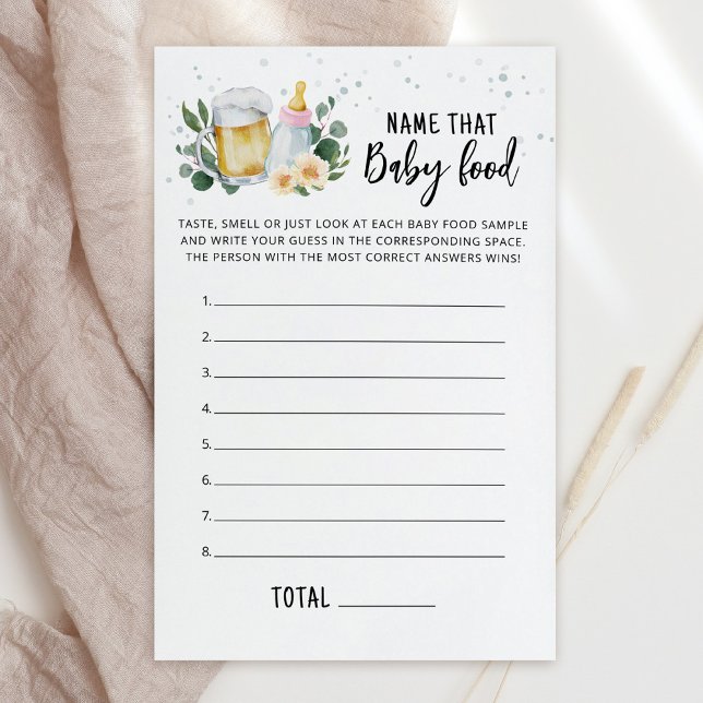 Jogo de Advinhação de Comida de Bebê Carta Rosa Br (Greenery and Beer Baby Brewing Baby Shower Name That baby food Game)