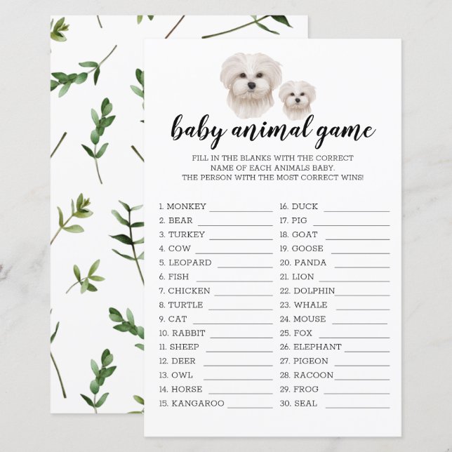 Jogo de Animais Bebês Cachorro Maltês Branco Aquar (Frente/Verso)