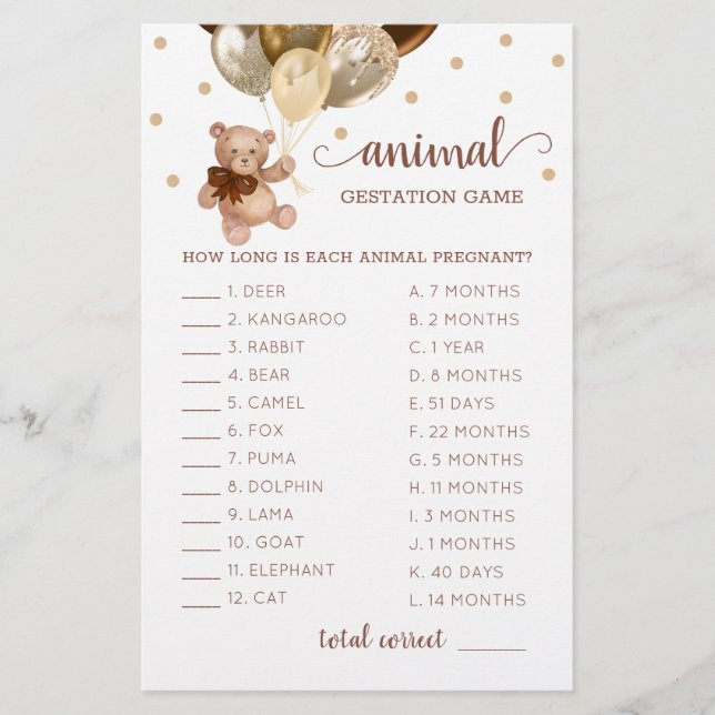 Jogo De Animais De Urso Marrom E Dourado (Frente)