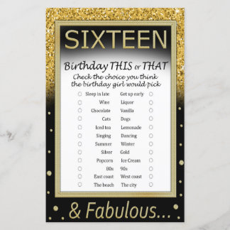 Jogo de Aniversário de Dezesseis Anos Isso ou Aqui