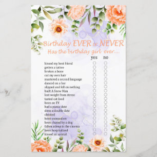 Jogo de Aniversário de Flores Pastel Sempre ou Nun