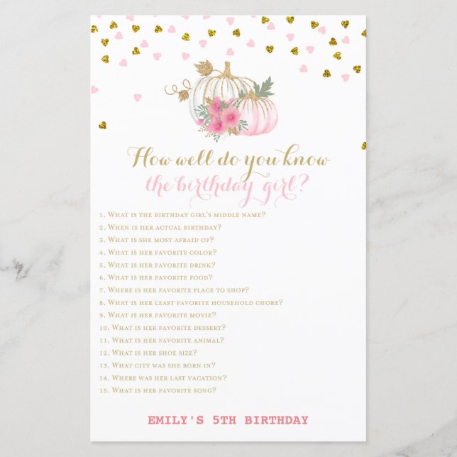 Jogo de Aniversário Rosa e Dourado, Abóbora (Frente)