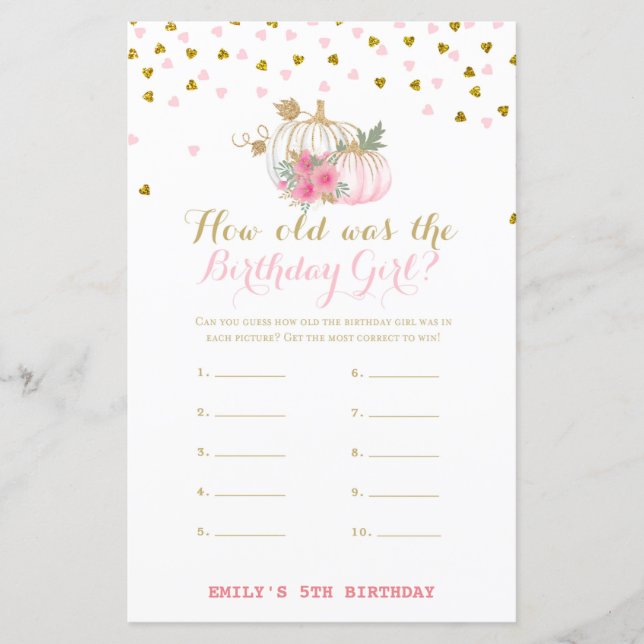 Jogo de Aniversário Rosa e Dourado, Abóbora (Frente)