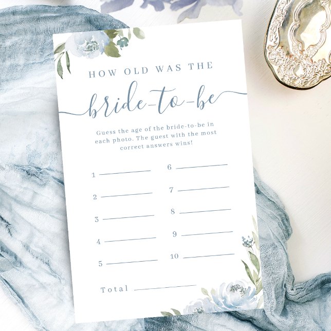 Jogo de azul empoeirado floral com a idade da noiv (Dusty blue floral how old was the bride game)