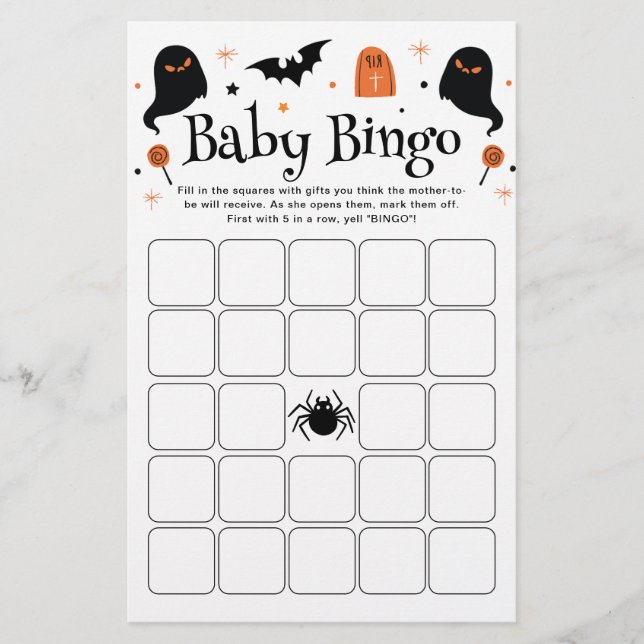 Jogo de Baby Bingo para Chá de Bebê de Halloween (Frente)