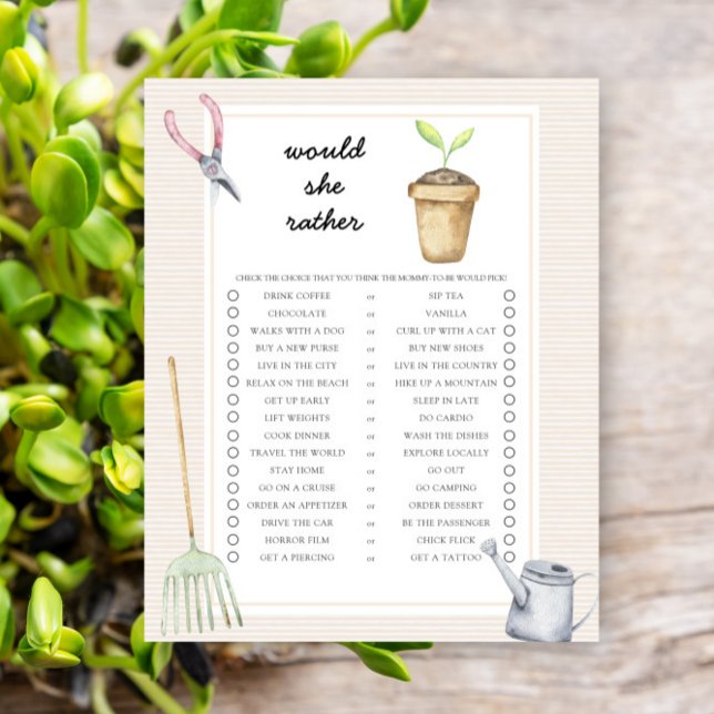 Jogo de Baby Shower 'Sprout Would She Rather' (Criador carregado)