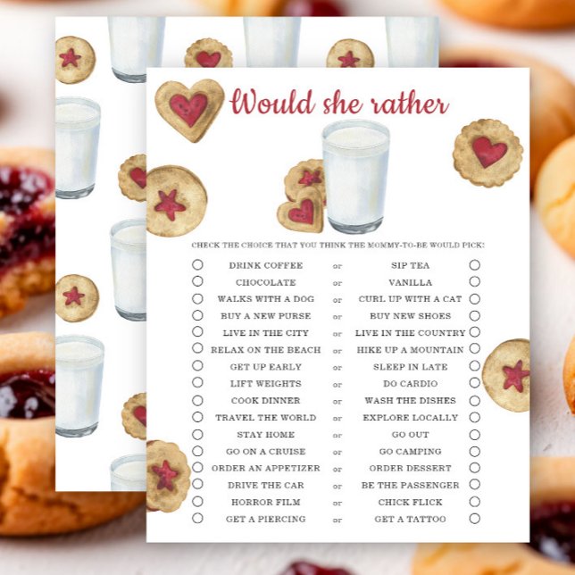 Jogo de baby shower 'Would she rather Milk Cookies (Criador carregado)
