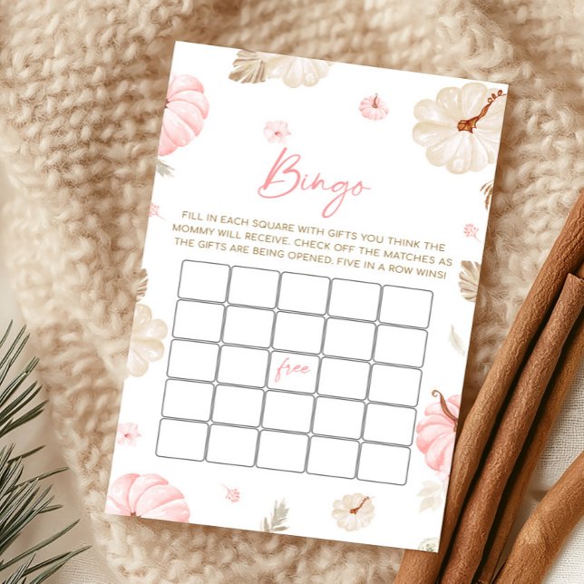 Jogo de Bingo de Abóbora Doce Rosa de Outono (Girl Fall Pumpkin Baby Shower Bingo Game)