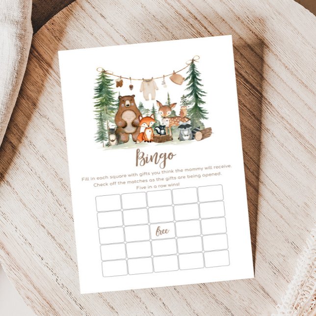 Jogo de Bingo de Animais da Floresta para Chás de  (Woodland Animals Adventure Awaits Rustic Baby Shower Game)