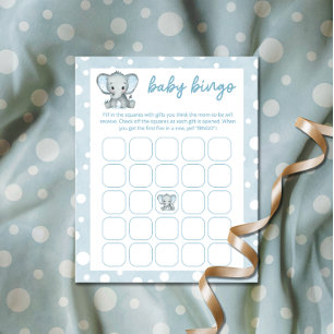 Jogo de bingo de bebê azul-elefante bonito