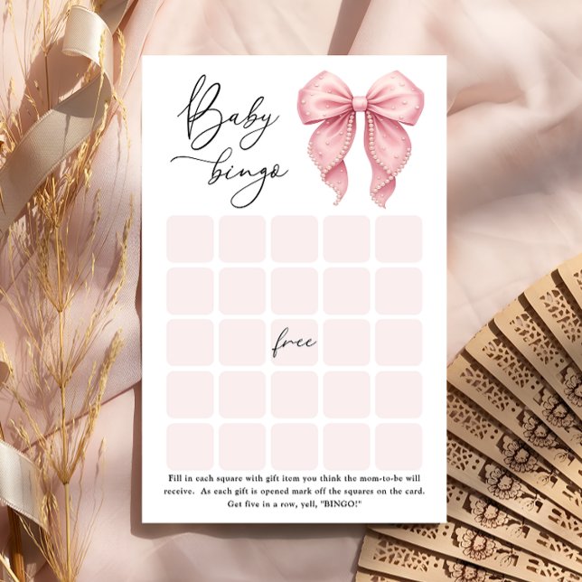 Jogo de Bingo de Bebê com Laço Rosa Elegante (Criador carregado)