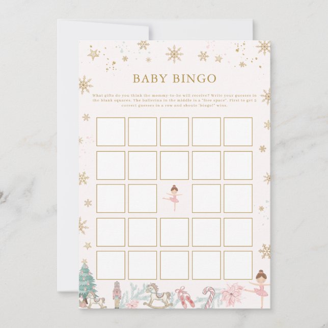 Jogo de Bingo de Bebê do Ballet Quebra-Nozes Rosa  (Frente)