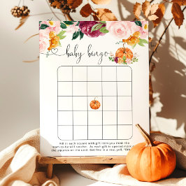 Jogo de bingo de bebê floral burgundy abóbora pequ