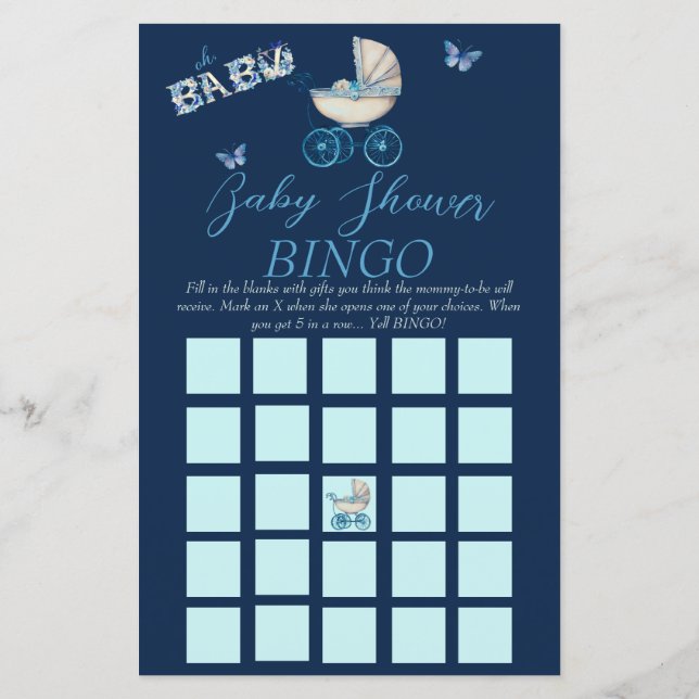 Jogo de BINGO de Carrinho de Bebê Menino Chá de Be (Verso)