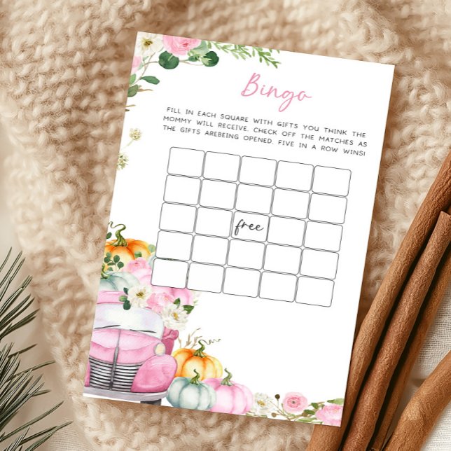 Jogo de Bingo de Chá de Bebê Caminhão Rosa Abóbora (Little Pumpkin Pink Truck Baby Shower Bingo Game)
