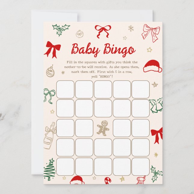 Jogo de Bingo de Chá de Bebê de Natal Cartão Baixá (Frente)