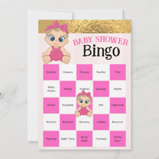 Jogo De Bingo De Chá de fraldas Dourado, Rosa E Be