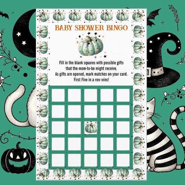 Jogo de Bingo de Chá de fraldas Spookkin da Pequen (Little BOO Pumpkin Spooky Baby Shower Bingo Game)
