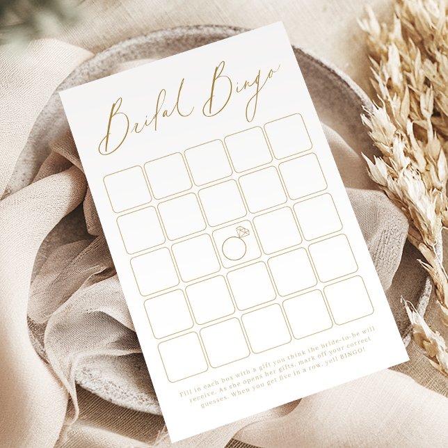 Jogo de bingo de chá de noiva em roteiro moderno d (Gold modern script bridal shower bingo game)