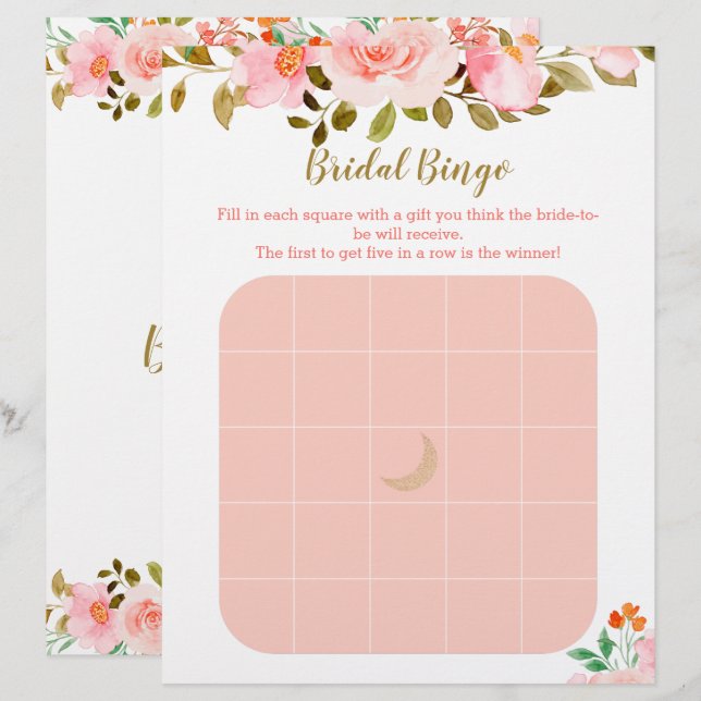 Jogo de Bingo de Chá de panela Floral Rosa Blush (Frente/Verso)