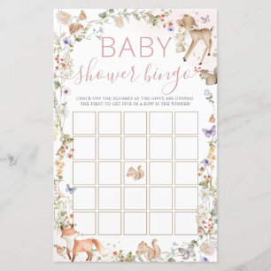 Jogo de Bingo de Chás de Bebê de Animais da Flores
