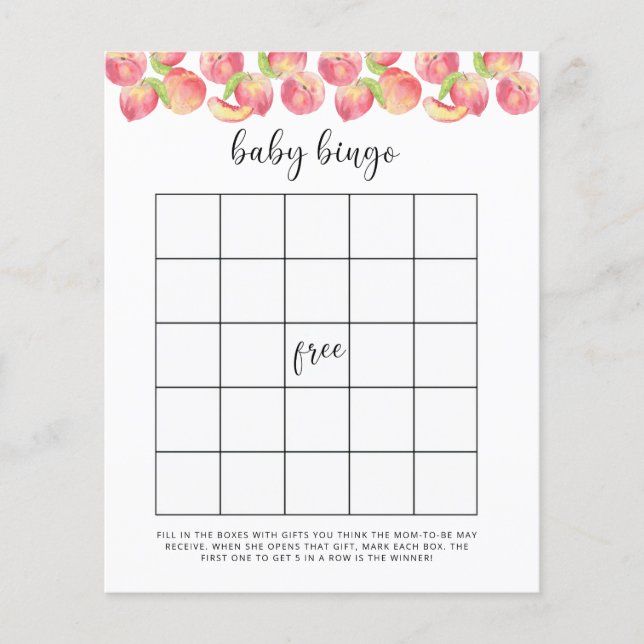 Jogo de bingo de chás de bebê em aquarela pêssego (Frente)