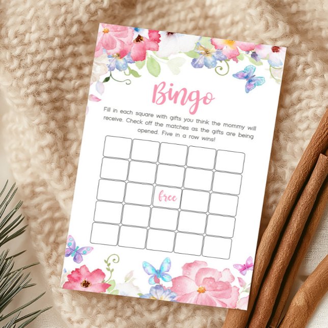 Jogo de Bingo de Chás de Bebê Floral Borboleta Peq (Butterflies Baby Shower Bingo Game)