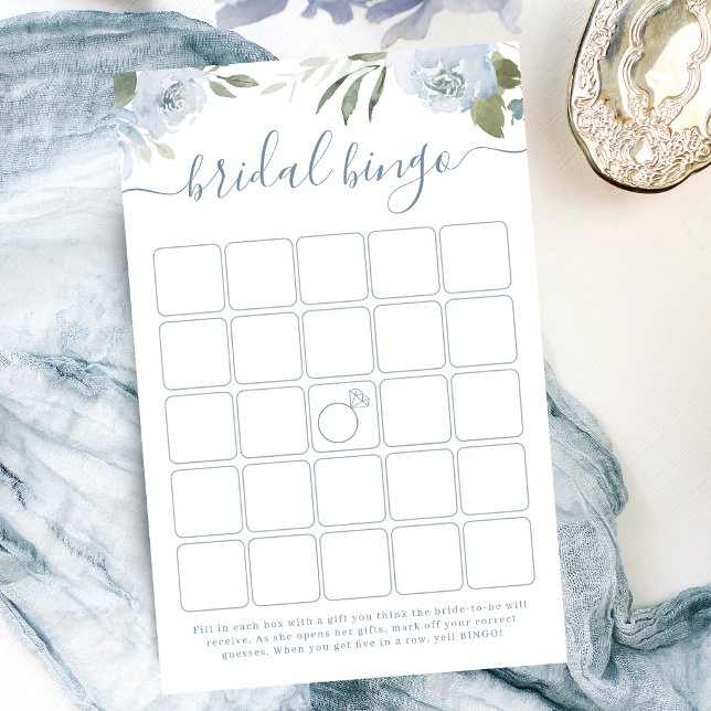 Jogo de bingo de chuveiro de noiva floral azul emp (Dusty blue floral bridal shower bingo game)