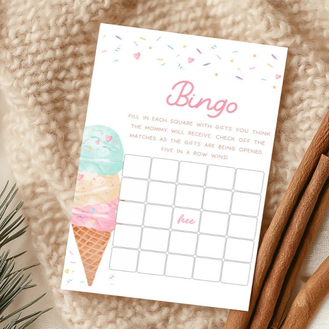 Jogo de Bingo de Chuvinha de Bebê de Sorvete (Ice Cream Sprinkled with Love Baby Shower Bingo Game)