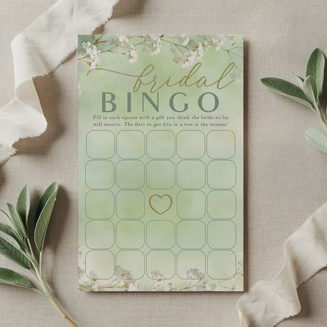 Jogo de Bingo de Noiva com Flores Silvestres Verde (Bridal Bingo Shower Activity Card)