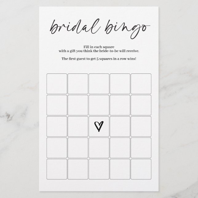 Jogo de Bingo de Noiva Moderno Simples Minimalista (Frente)