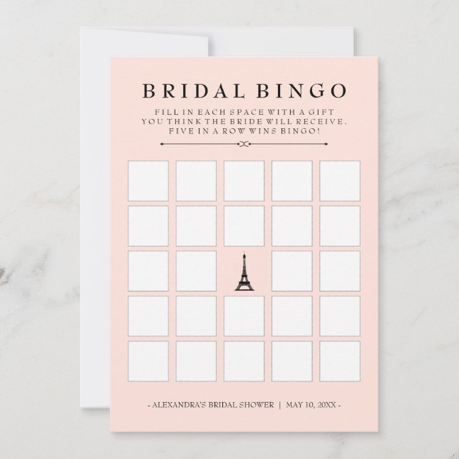 Jogo de Bingo de Noiva Paris Elegance para Chá de  (Frente)