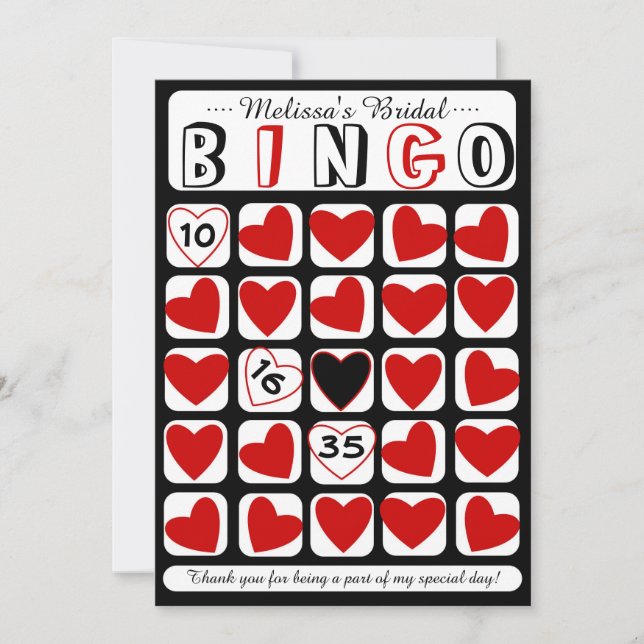 Jogo de bingo de noiva personalizável cartão verme (Frente)