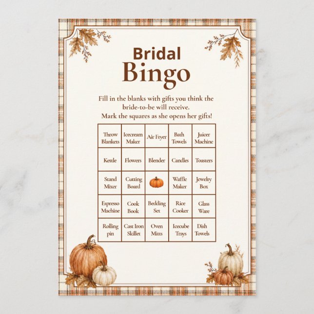 Jogo de Bingo de Noivado com Xadrez de Abóbora Edi (Frente)