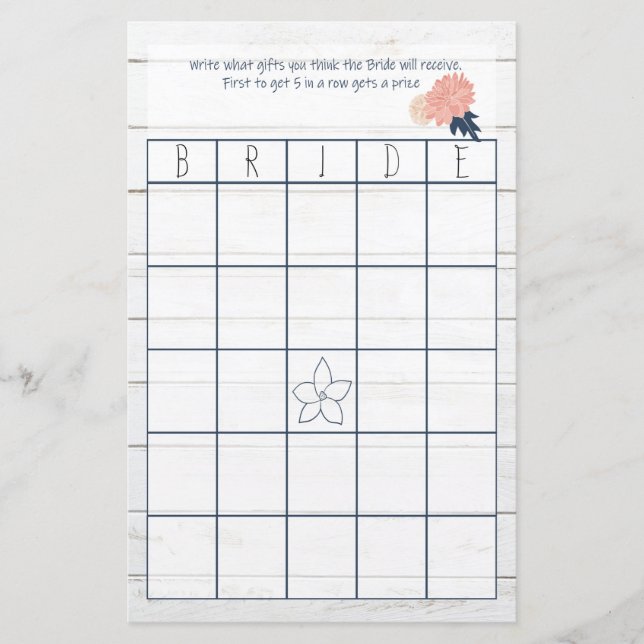Jogo de Bingo de Noivado Rosa e Azul-Marinho para  (Frente)