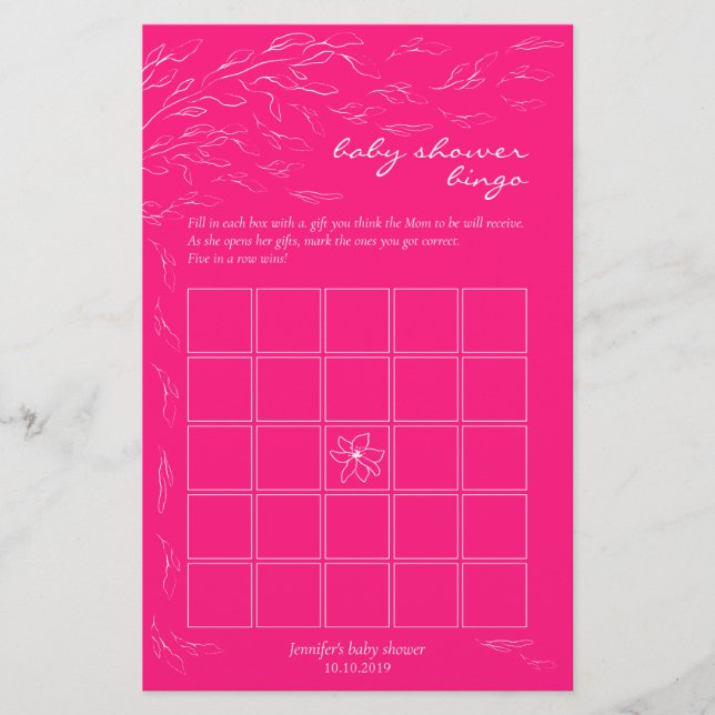 Jogo de Bingo de Presente de Bebê Rosa Vibrante (Frente)