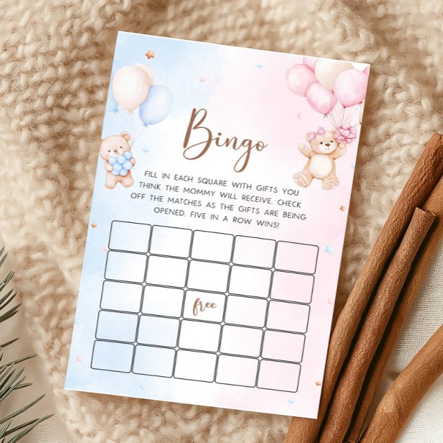 Jogo de Bingo de Revelação de Gênero do Balão de U (Bear Baby Shower Game)