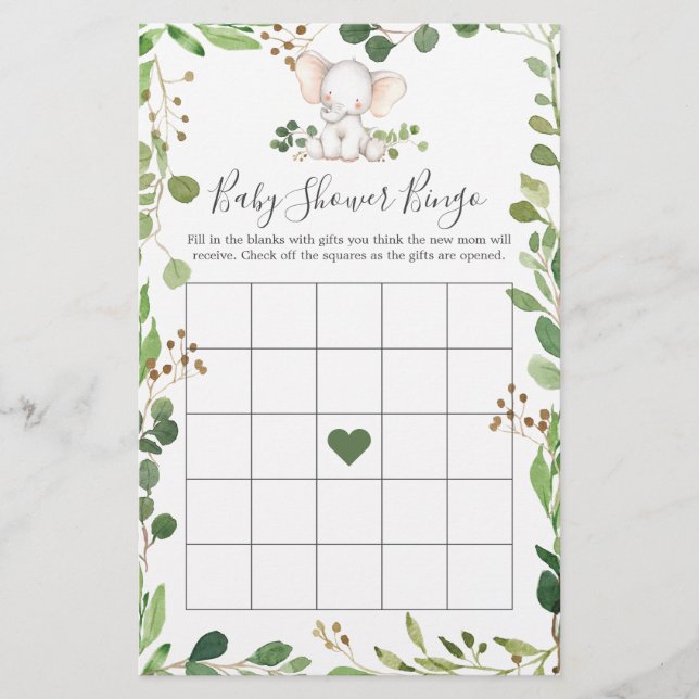 Jogo de Bingo do Chá de fraldas Elefante (Frente)