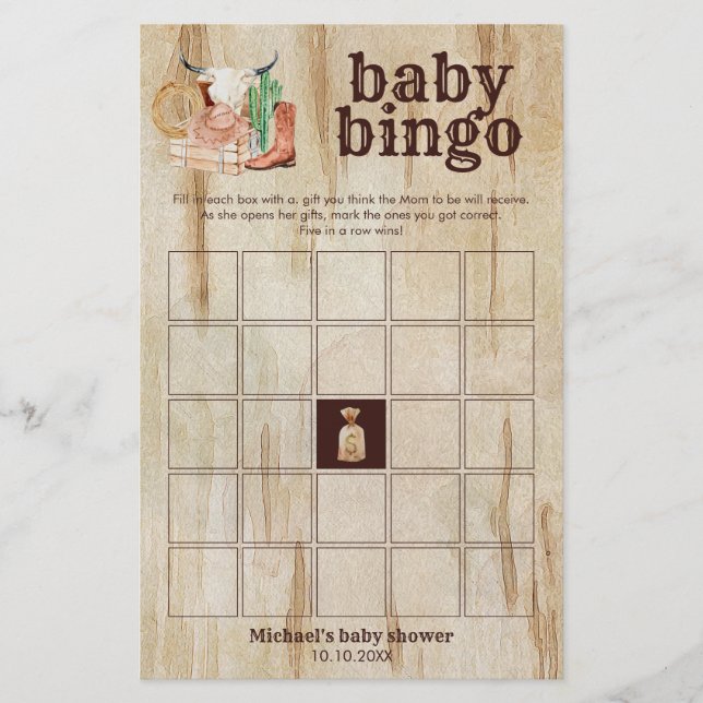 Jogo de Bingo do Deserto do Cacto no Chá de Bebê d (Frente)